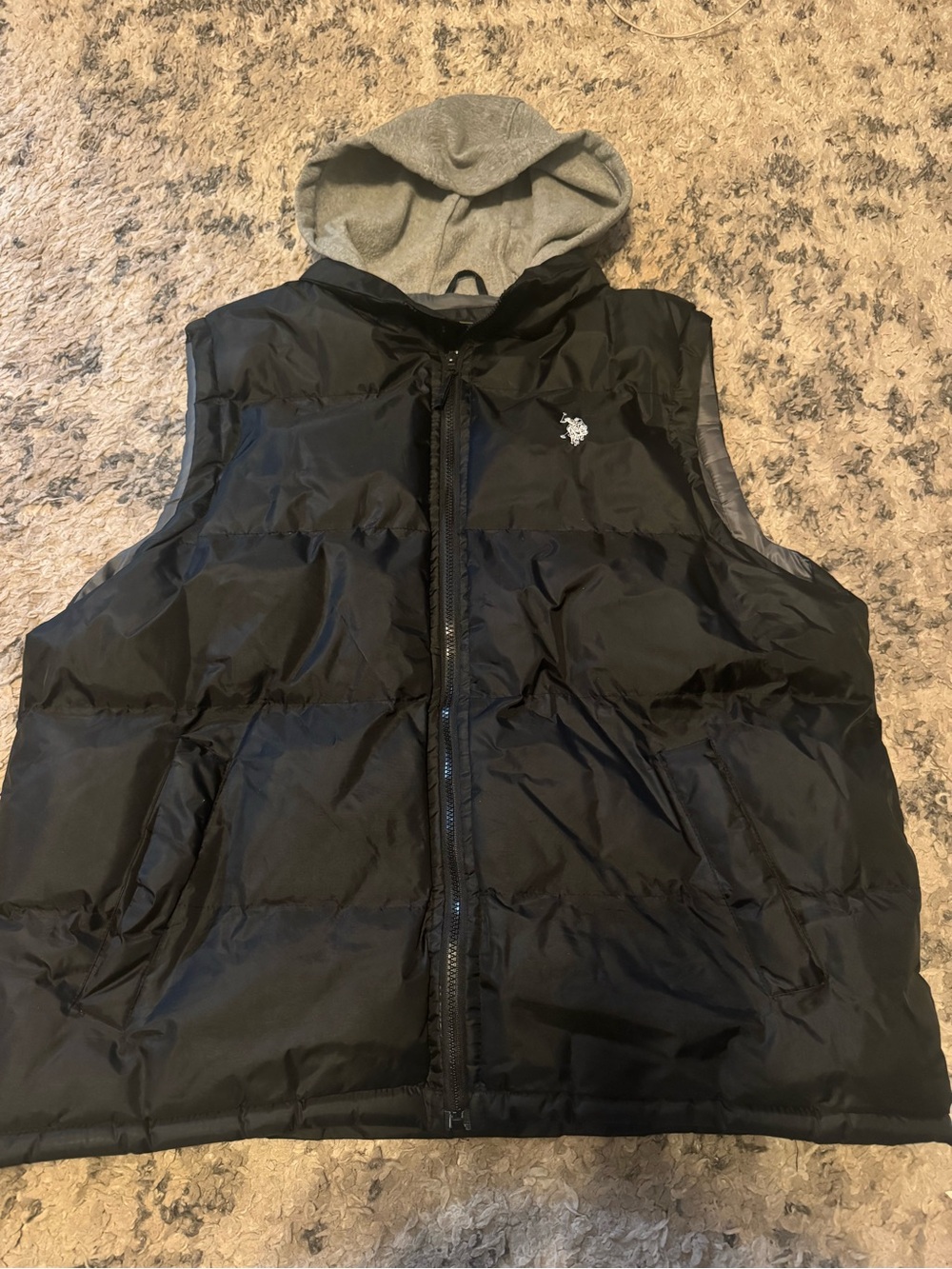 U.S. Polo Assn. Black Puffer Vest with Gray Hood